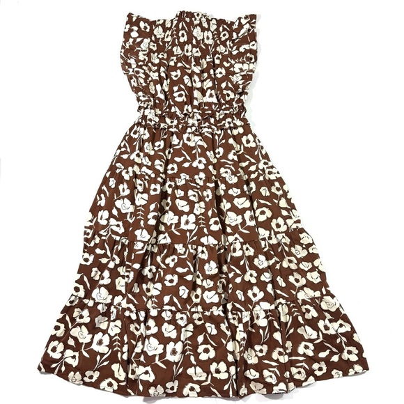 THML Brown Tiered Floral Midi Dress Size Small - Picture 2 of 6